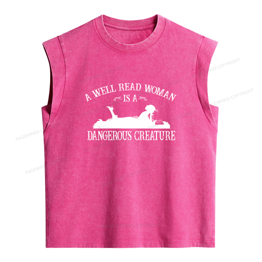Pagewings A Well Read Woman Is a Dangerous Creature Women's Washed Tank Top