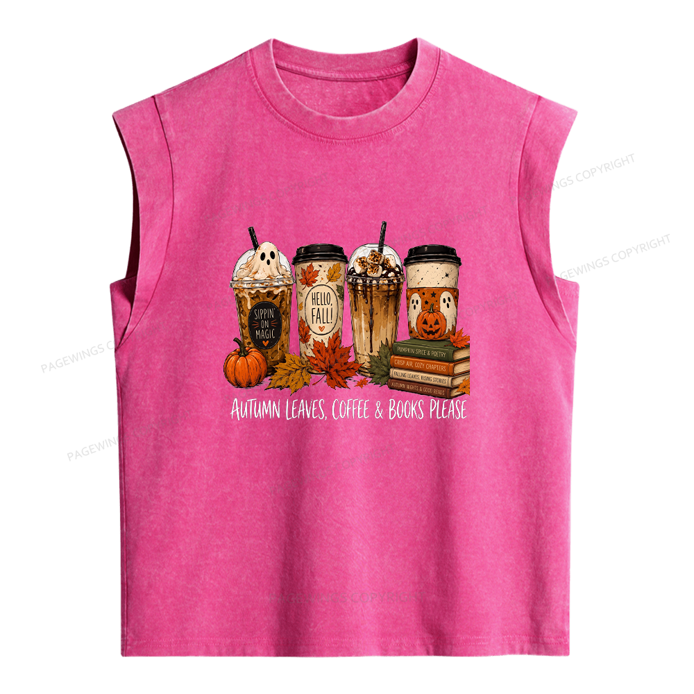 Pagewings Halloween Coffee Books Women's Washed Tank Top