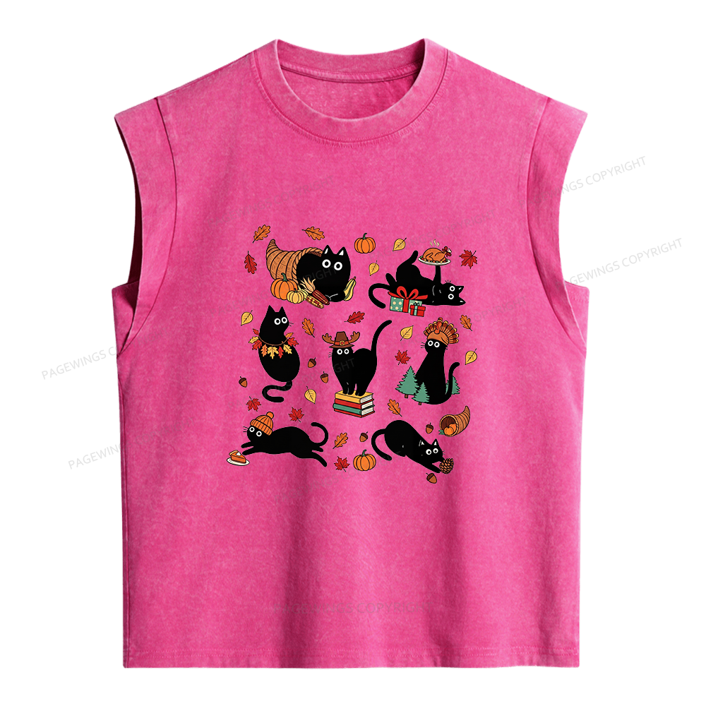 Pagewings Thanksgiving Cat Women's Washed Tank Top