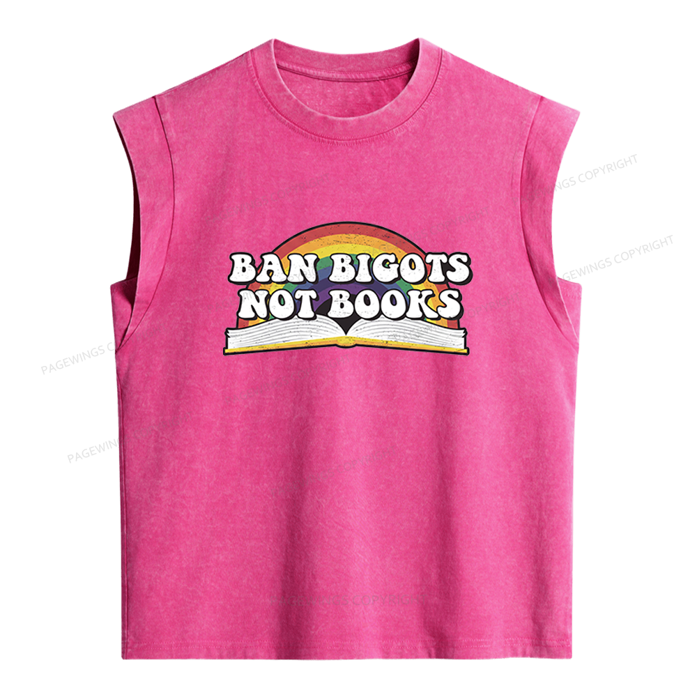 Pagewings Ban Bigots Not Books Women's Washed Tank Top