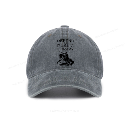 Pagewings Defend The Public Library Washed Cap