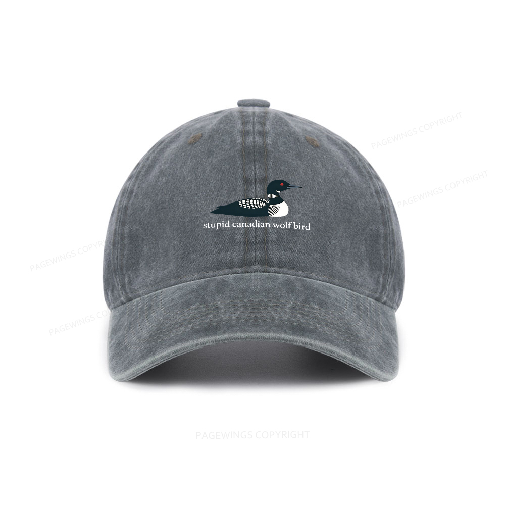 Pagewings Stupid Canadian Wolf Bird Washed Cap
