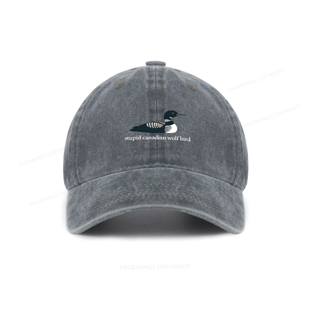 Pagewings Stupid Canadian Wolf Bird Washed Cap