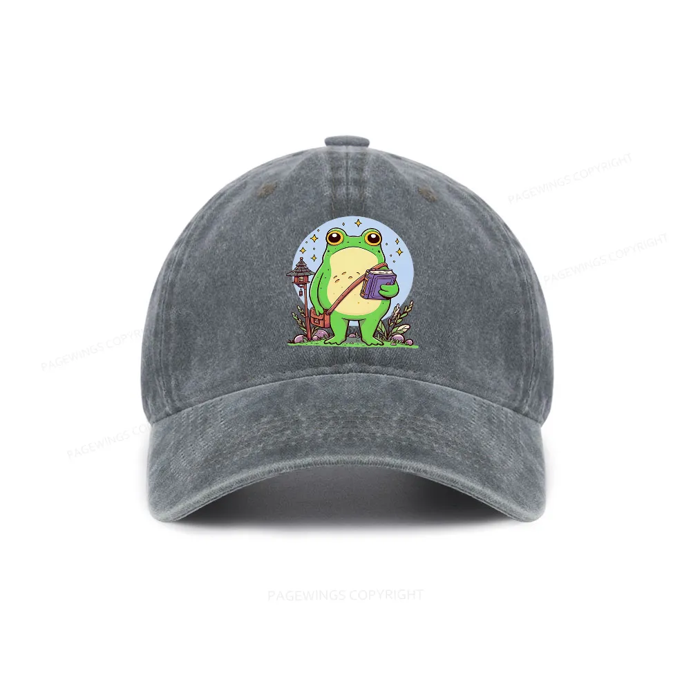 Pagewings Frog Reading Book Washed Cap