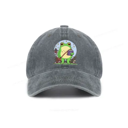 Pagewings Frog Reading Book Washed Cap