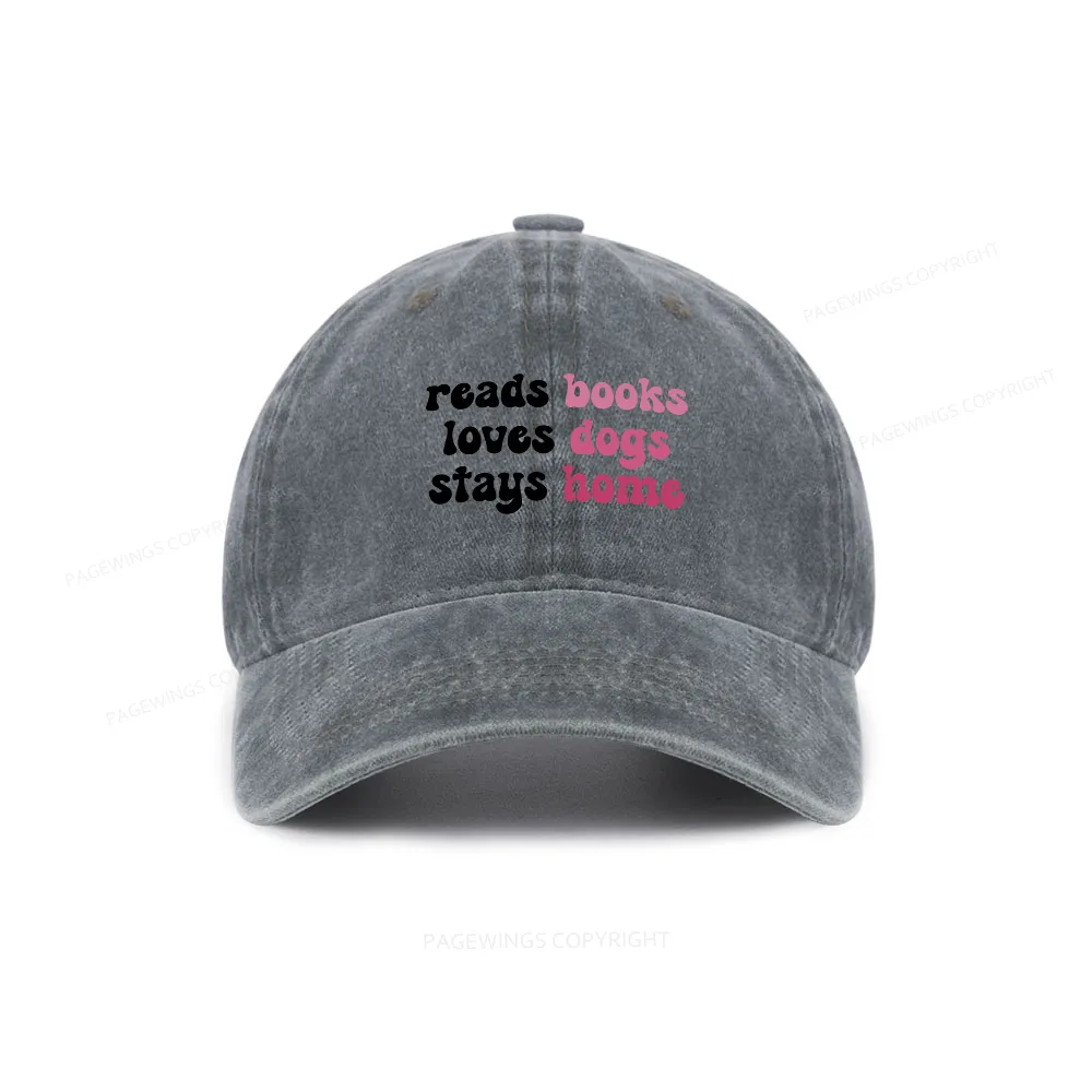 Pagewing Read Books & Love Dogs & Stay Home Washed Cap