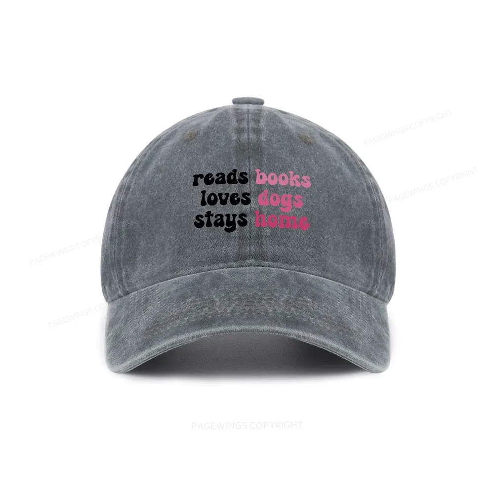 Pagewing Read Books & Love Dogs & Stay Home Washed Cap