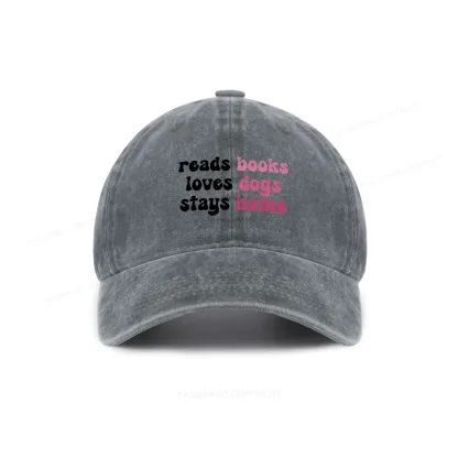 Pagewing Read Books & Love Dogs & Stay Home Washed Cap