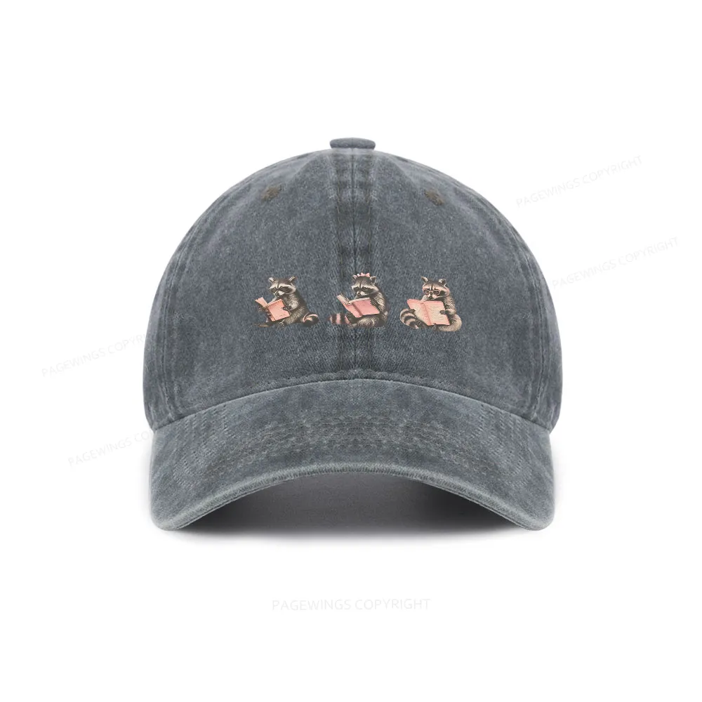 Pagewings Funny Raccoon Bookish Gift Washed Cap
