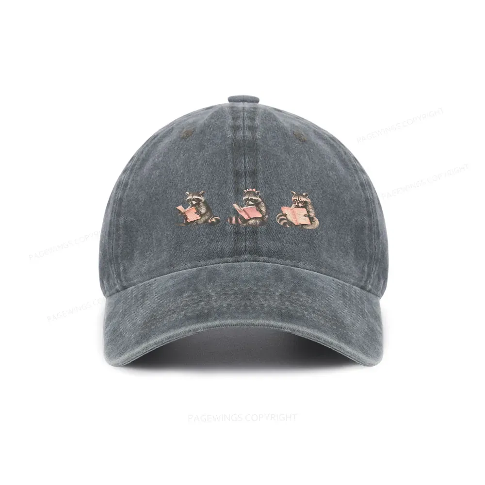Pagewings Funny Raccoon Bookish Gift Washed Cap