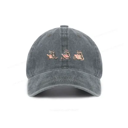Pagewings Funny Raccoon Bookish Gift Washed Cap