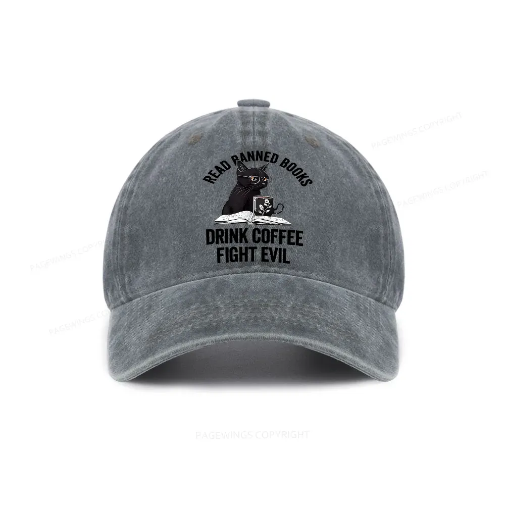Pagewings Read Books Drink Coffee Fight Evil Washed Cap