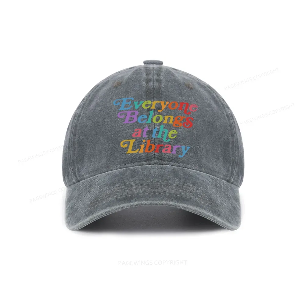 Pagewings Everyone belongs at the library Washed Cap