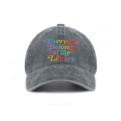 Pagewings Everyone belongs at the library Washed Cap
