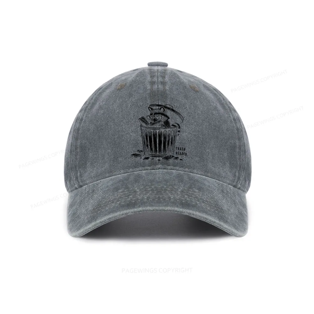 Pagewings Trash Reader Raccoon - Book Quote Washed Cap