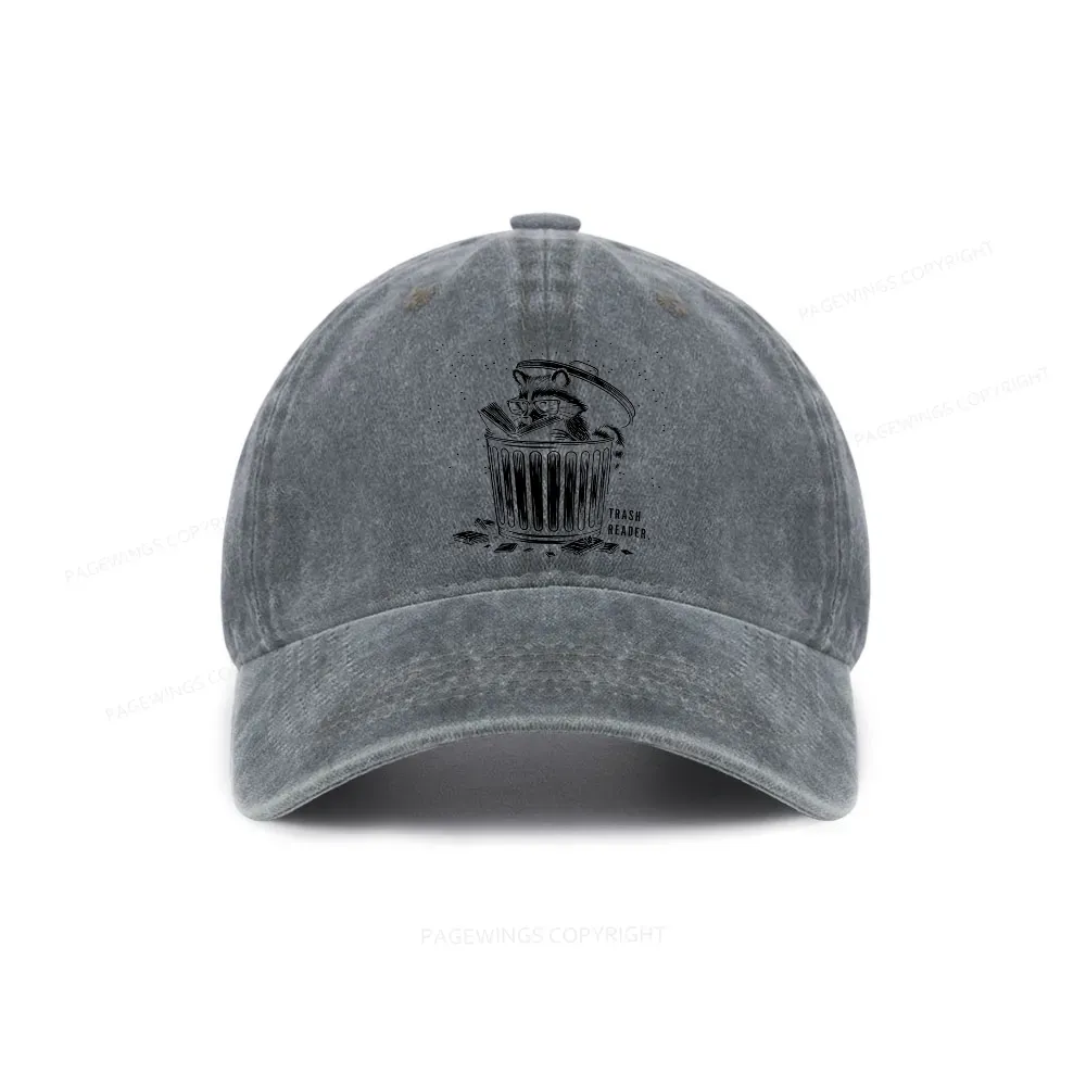 Pagewings Trash Reader Raccoon - Book Quote Washed Cap