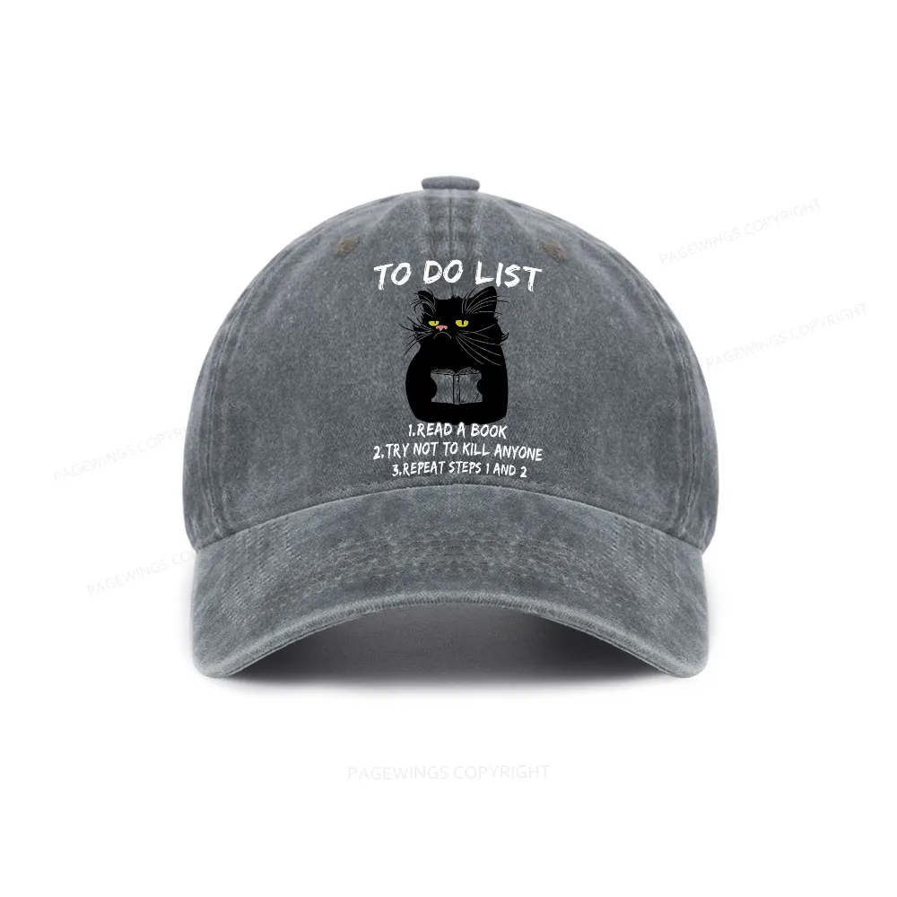 Pagewings Black Cat To Do List Washed Cap