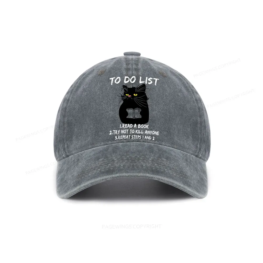 Pagewings Black Cat To Do List Washed Cap