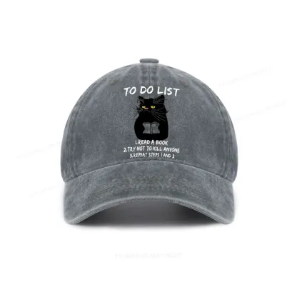 Pagewings Black Cat To Do List Washed Cap
