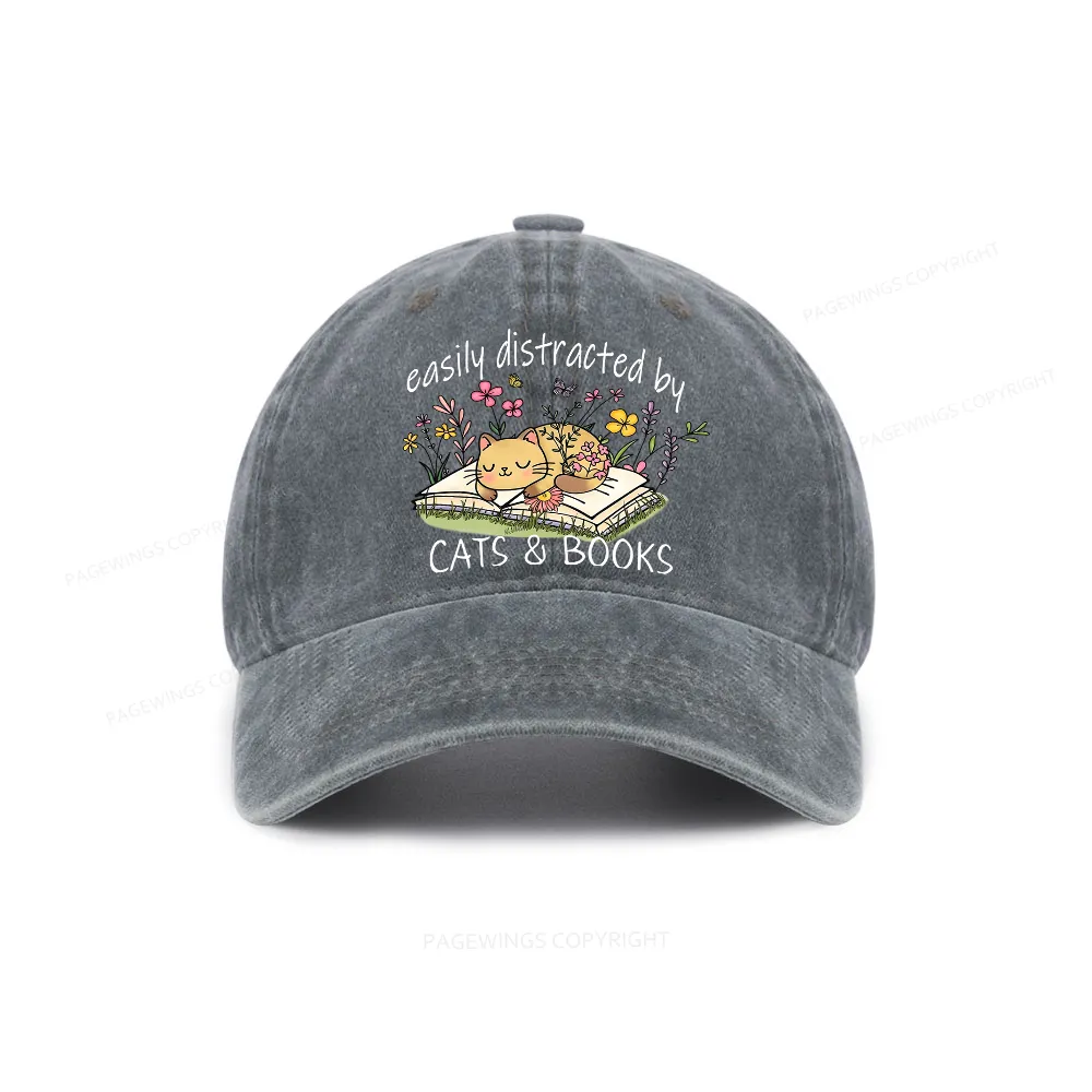 Pagewings Easily Distracted By Cats And Books Washed Cap