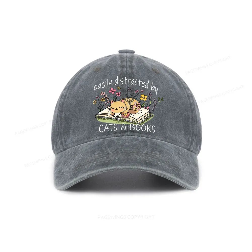 Pagewings Easily Distracted By Cats And Books Washed Cap