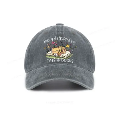 Pagewings Easily Distracted By Cats And Books Washed Cap