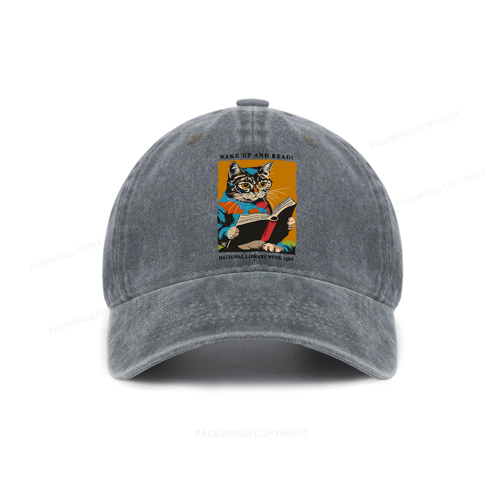 Pagewings Cat Reading Poster Washed Cap