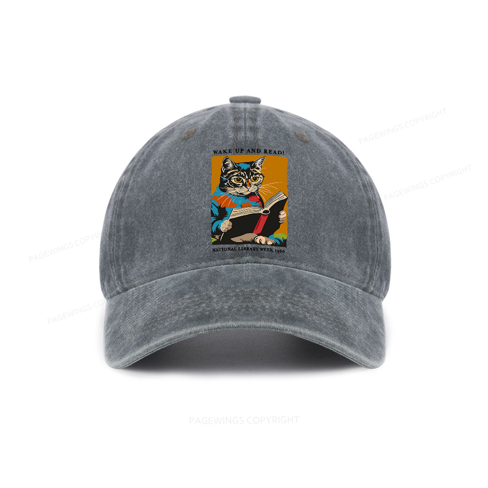 Pagewings Cat Reading Poster Washed Cap