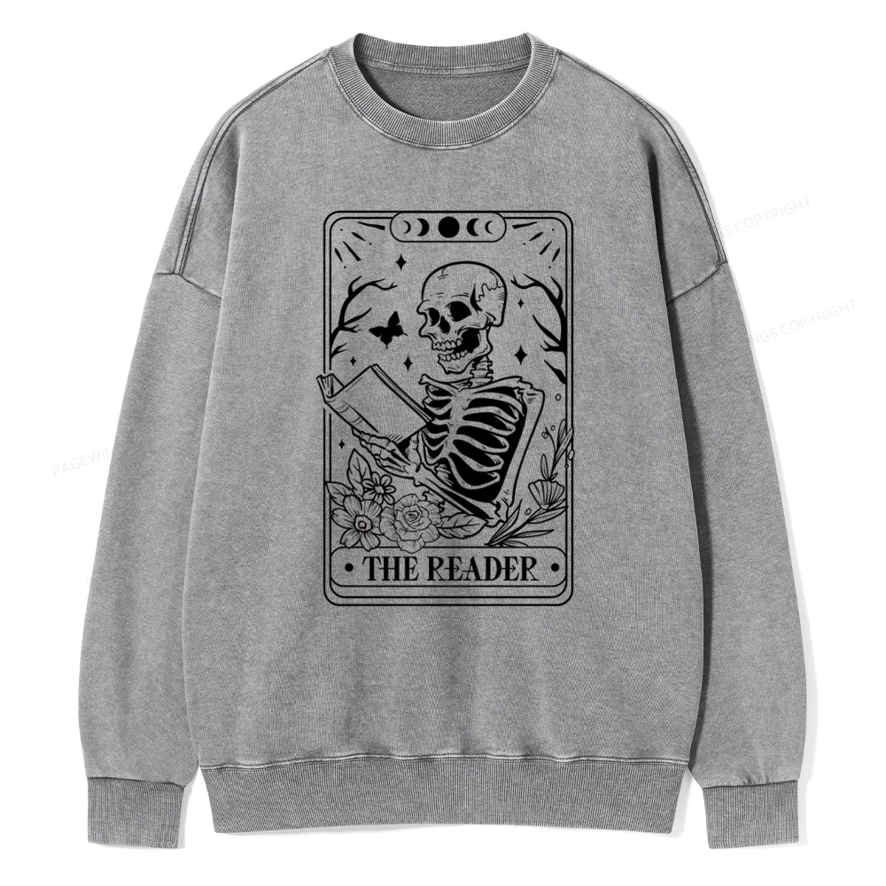 Pagewings Halloween The Reader Tarot Card Unisex Washed Sweatshirt