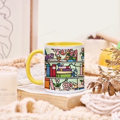 Pagewings Book Lover Floral Bookshelf Mug