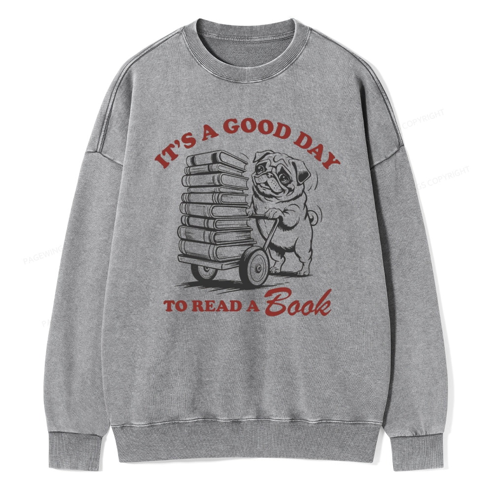 Pagewings Its A Good Day To Read A Book Unisex Washed Sweatshirt