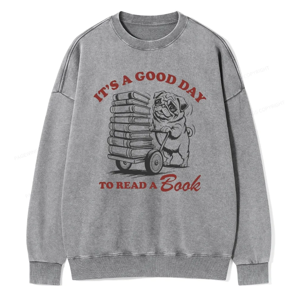 Pagewings Its A Good Day To Read A Book Unisex Washed Sweatshirt