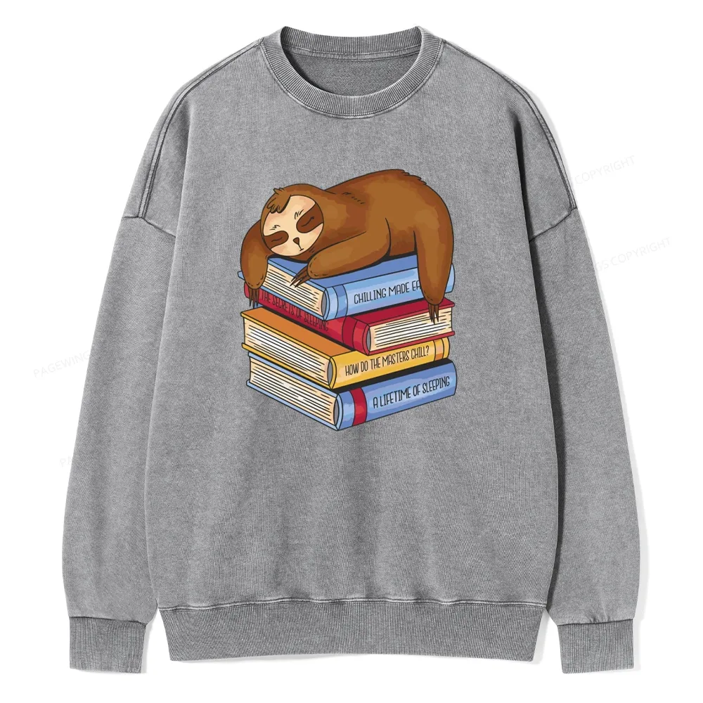 Pagewings Sloth And Book Unisex Washed Sweatshirt