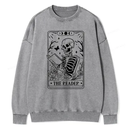 Pagewings Halloween The Reader Tarot Card Unisex Washed Sweatshirt