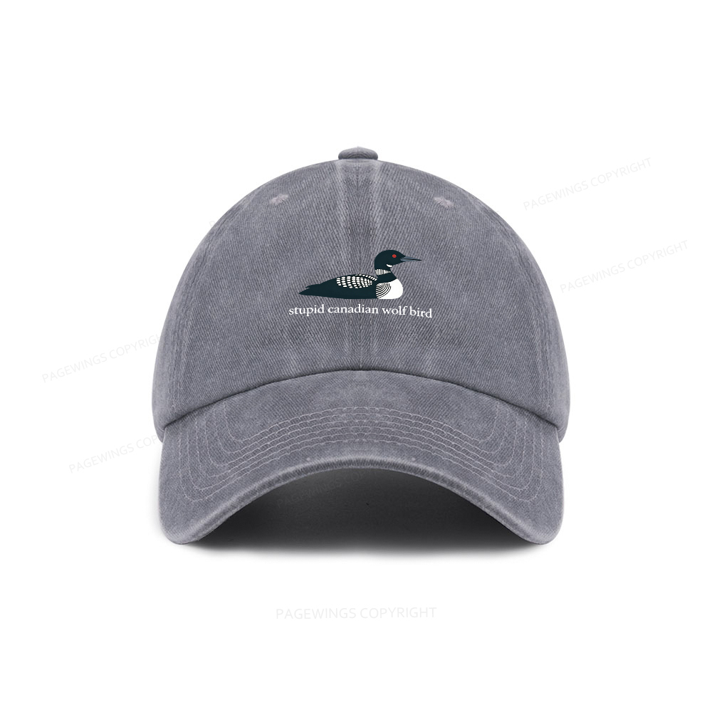 Pagewings Stupid Canadian Wolf Bird Washed Cap