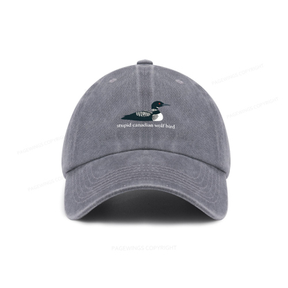 Pagewings Stupid Canadian Wolf Bird Washed Cap