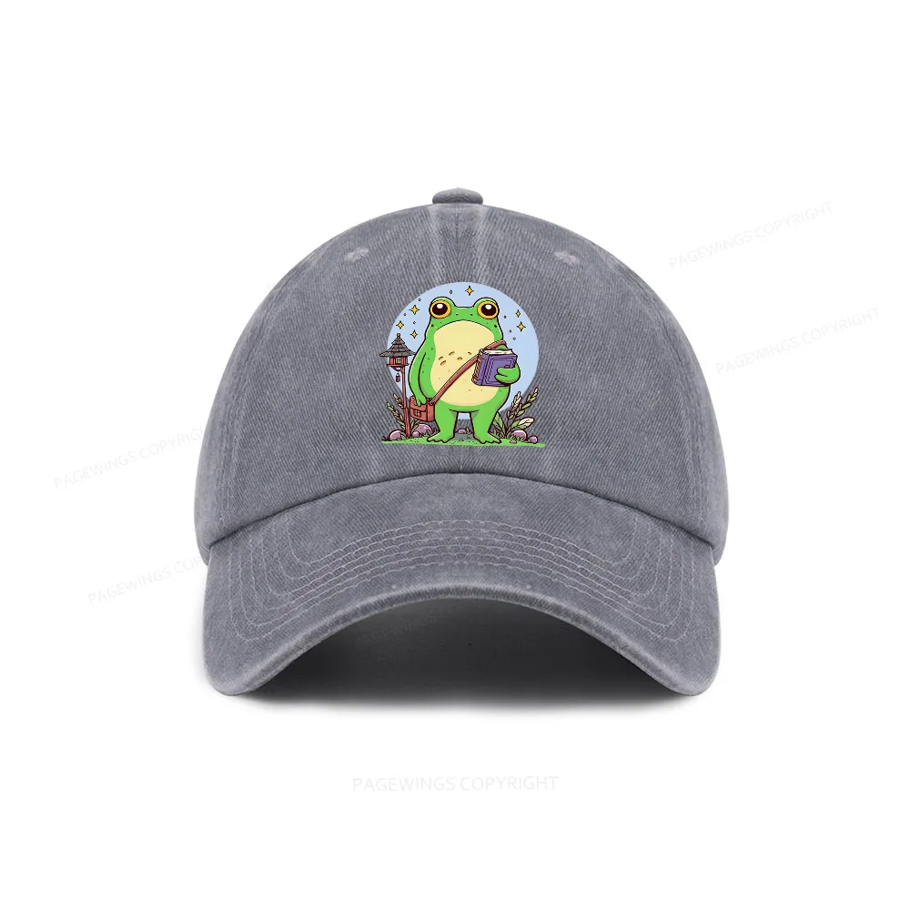 Pagewings Frog Reading Book Washed Cap