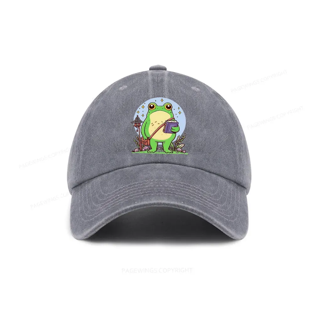Pagewings Frog Reading Book Washed Cap