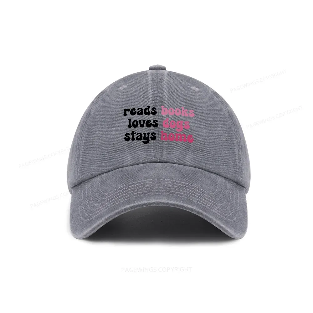 Pagewing Read Books & Love Dogs & Stay Home Washed Cap