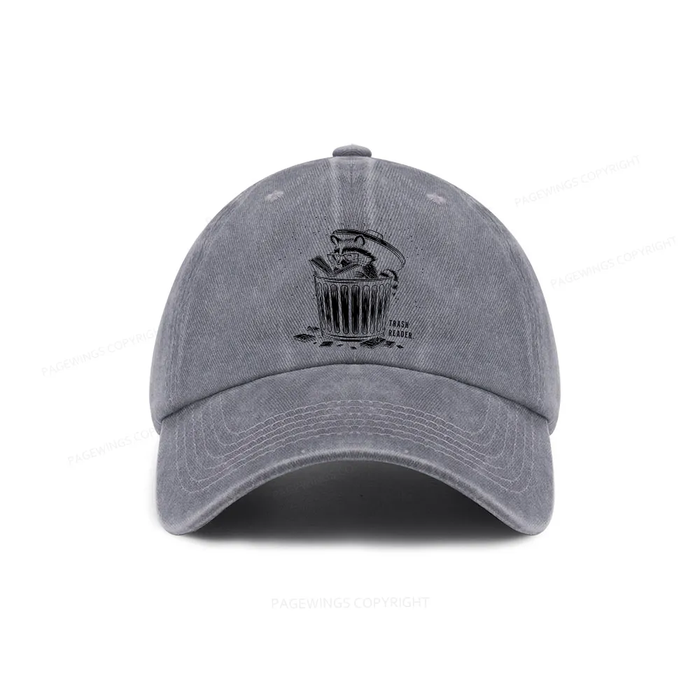 Pagewings Trash Reader Raccoon - Book Quote Washed Cap