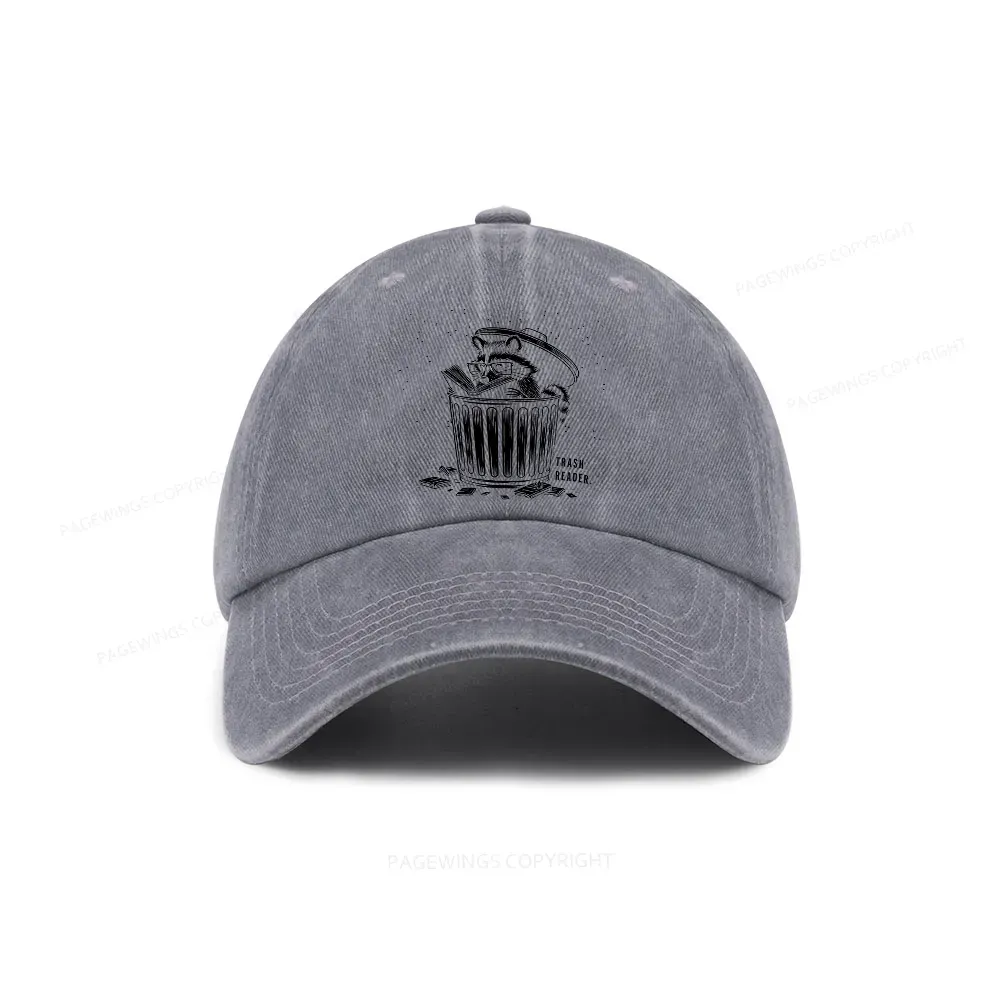 Pagewings Trash Reader Raccoon - Book Quote Washed Cap