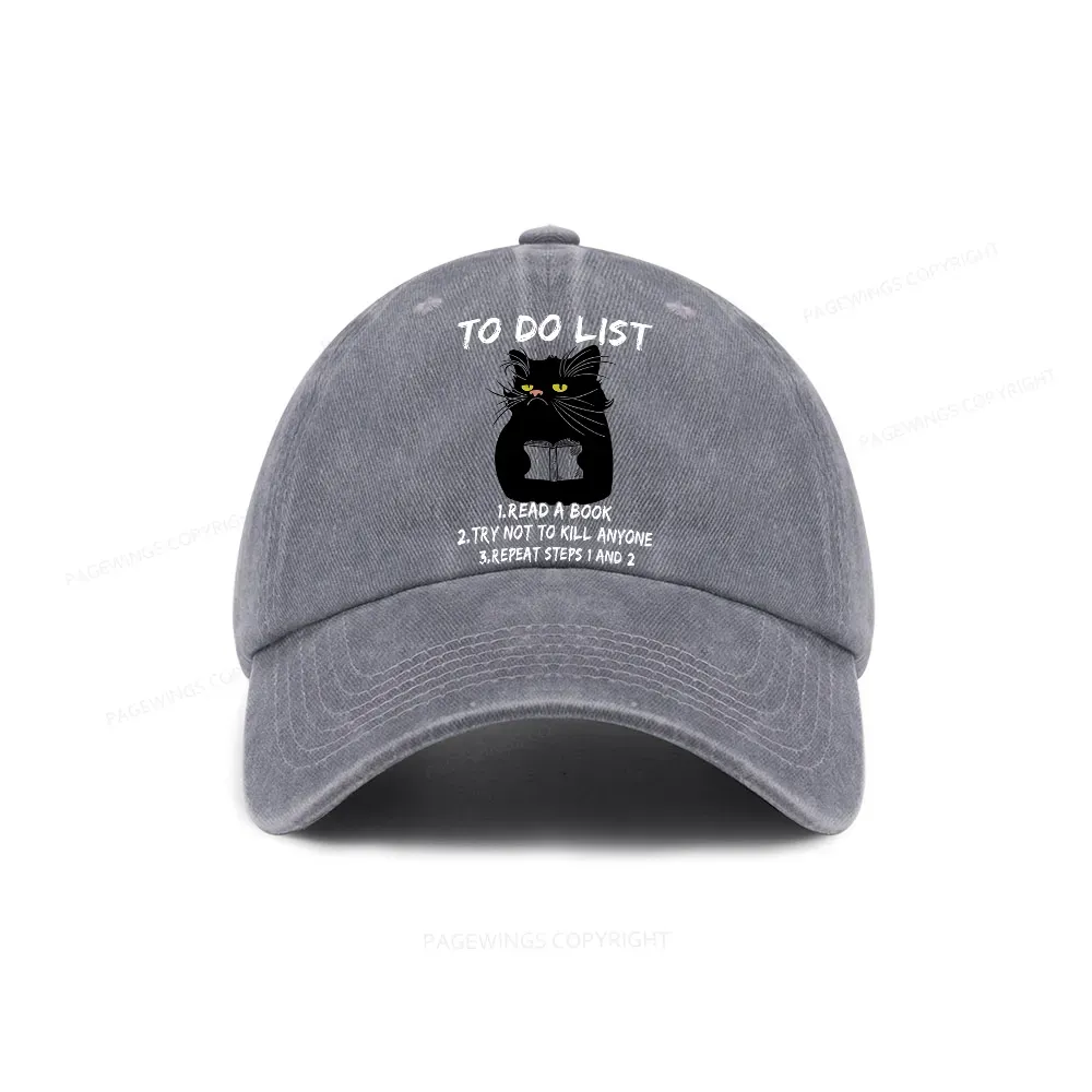 Pagewings Black Cat To Do List Washed Cap