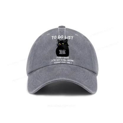 Pagewings Black Cat To Do List Washed Cap