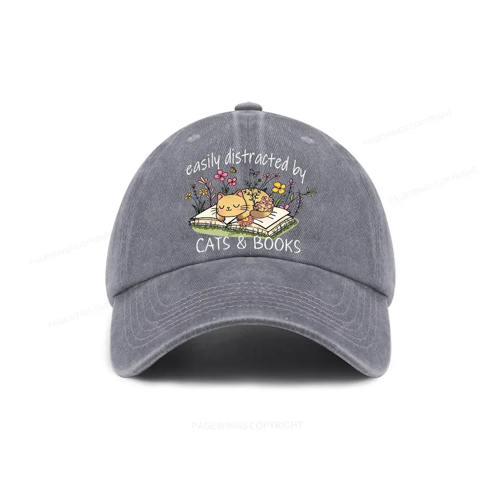 Pagewings Easily Distracted By Cats And Books Washed Cap