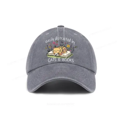 Pagewings Easily Distracted By Cats And Books Washed Cap