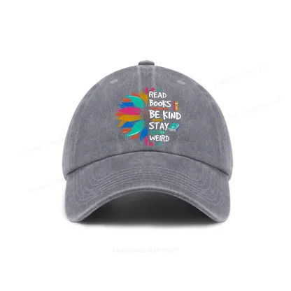 Pagewings Read Books Be Kind Stay Weird on Backpack Washed Cap