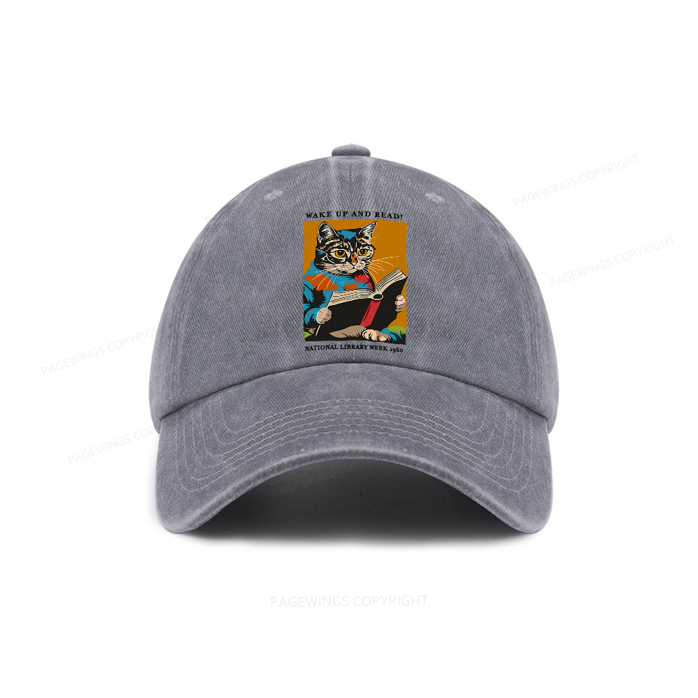 Pagewings Cat Reading Poster Washed Cap
