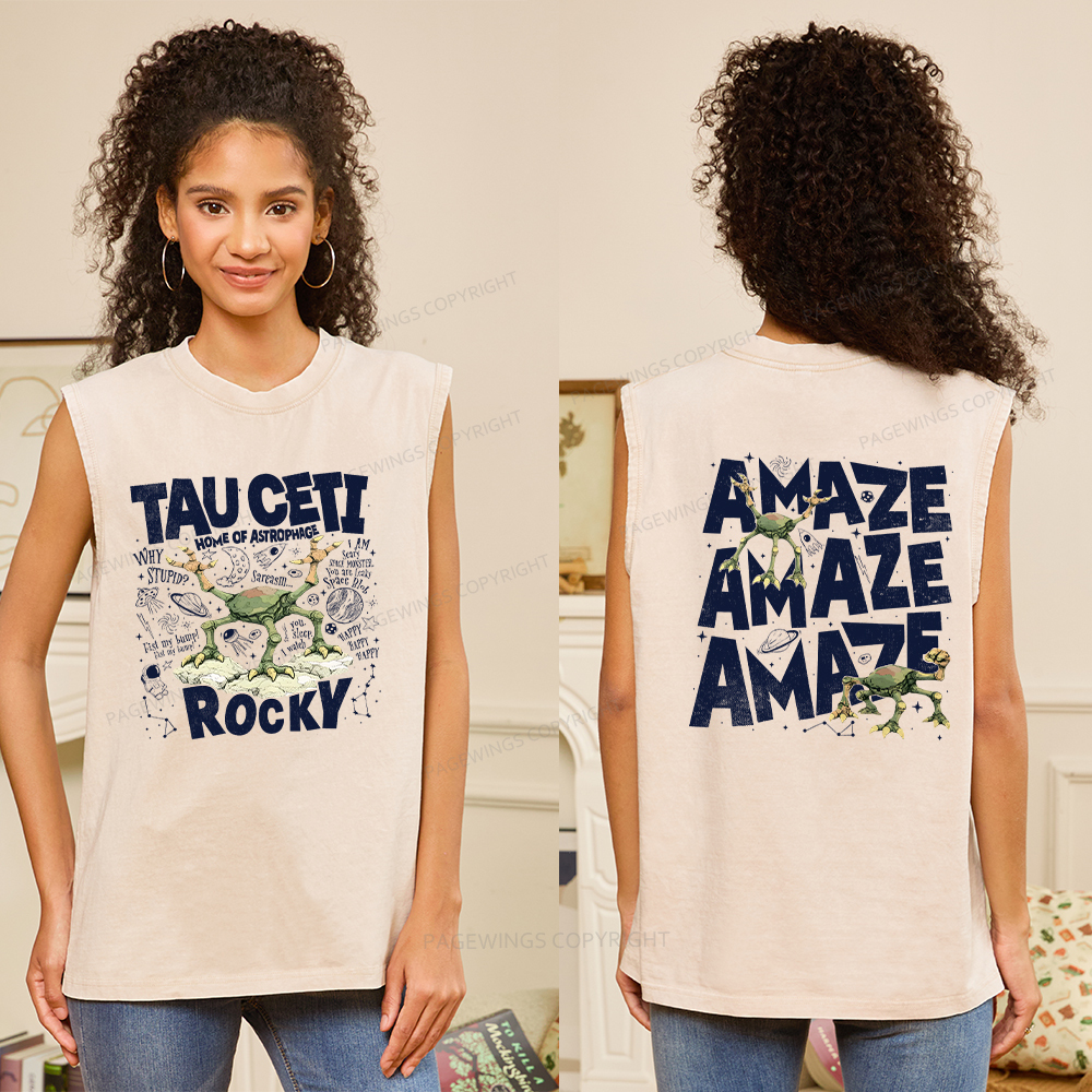 Pagewings Rocky Tau Ceti Home of Astrophage Unisex Washed Tank Top