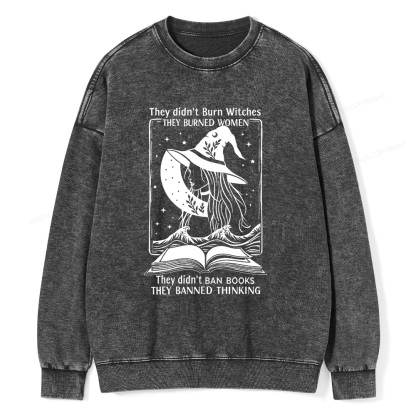 Pagewings They Banned Thinking Unisex Washed Sweatshirt