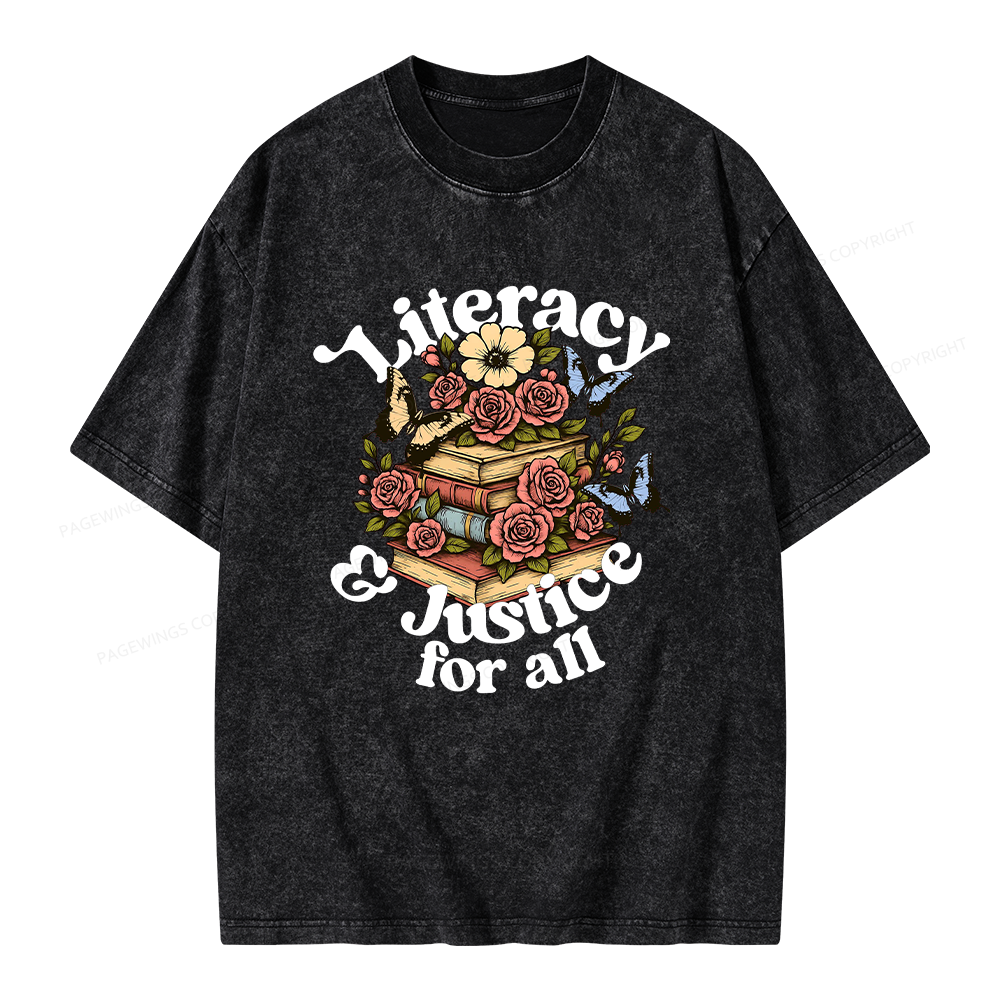 Pagewings Literacy and Justice for All Unisex Washed T-shirt